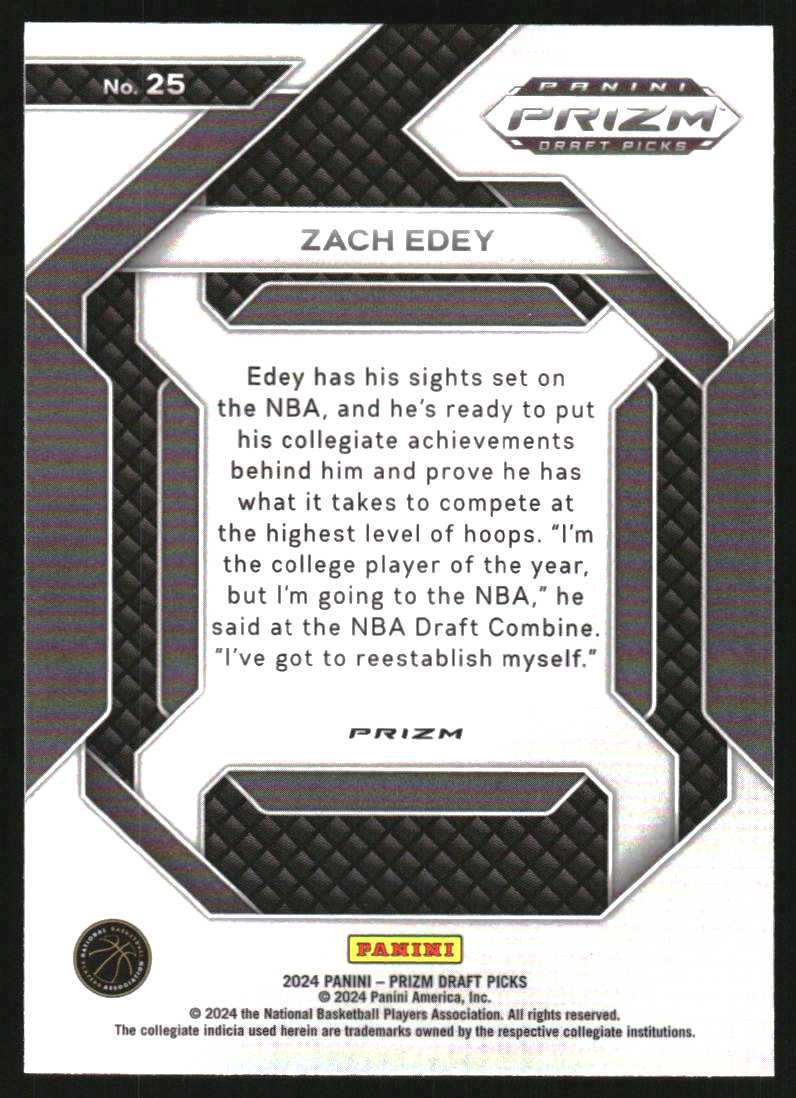 2024-25 Panini Prizm Draft Picks New Recruits Prizms Silver #25 Zach Edey
