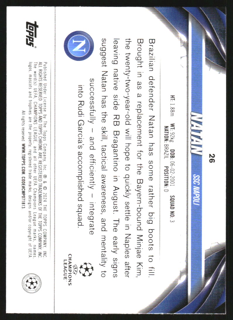 2023-24 Topps Chrome Sapphire UEFA Club Competitions #26 Natan