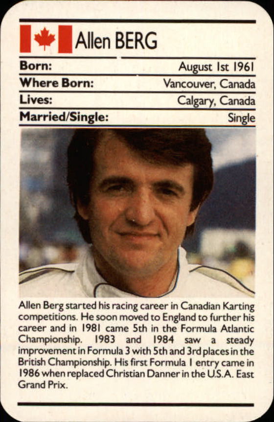 1987 Ace Formula One #4 Allen Berg