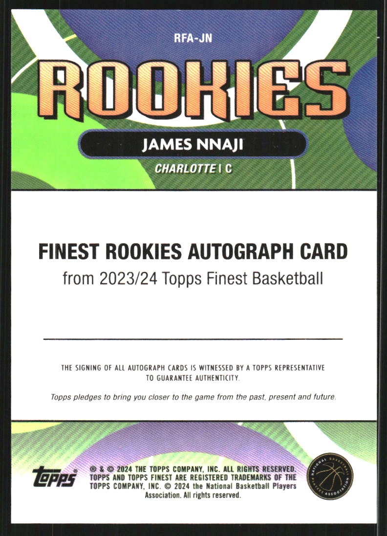 2023-24 Finest Rookie Autographs Gold Refractors #RFAJN James Nnaji Auto