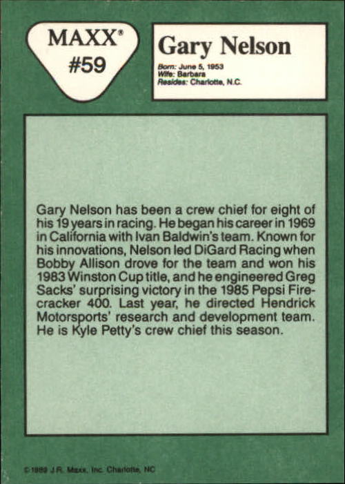 1989 Maxx #59 Gary Nelson RC back image
