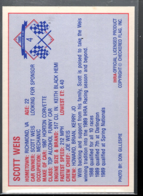 B6873- 1989 Checkered Flag IHRA Racing Cards 1-100 -You Pick- 15+ FREE US SHIP - Picture 9 of 9