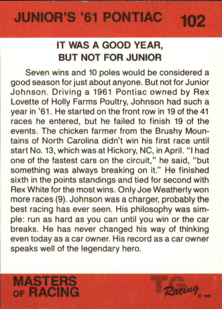 1989-90 TG Racing Masters of Racing #102 Junior Johnson w/car back image