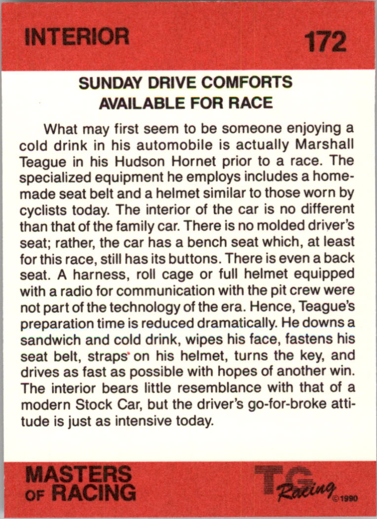 1989-90 TG Racing Masters of Racing #172 Marshall Teague/Interior back image