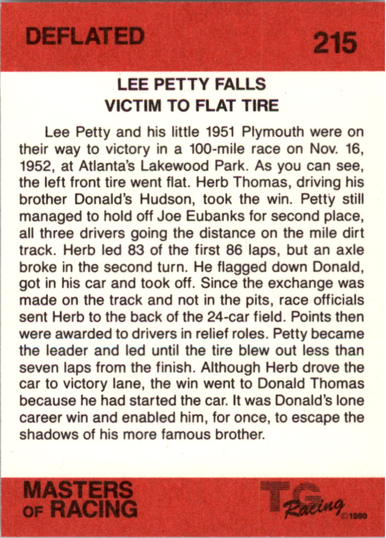 1989-90 TG Racing Masters of Racing #215 Lee Petty's Car/Deflated back image