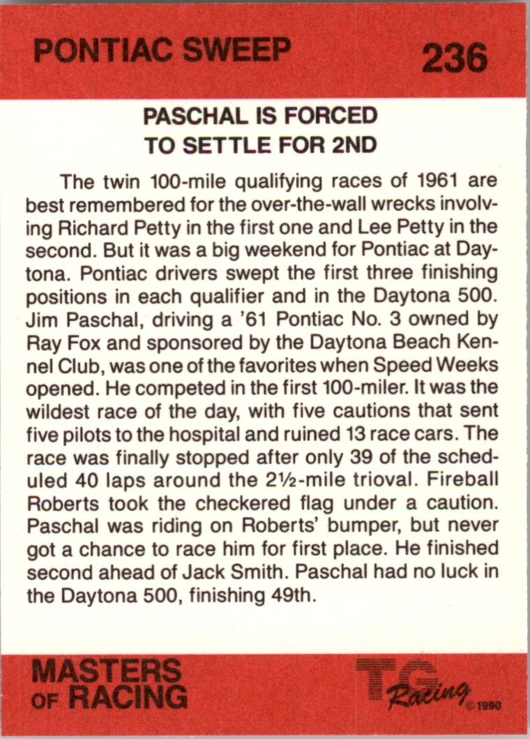1989-90 TG Racing Masters of Racing #236 Jim Paschal w/car/Pontiac Sweep back image