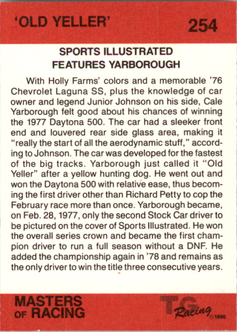 1989-90 TG Racing Masters of Racing #254 Cale Yarborough w/car/Old Yeller back image