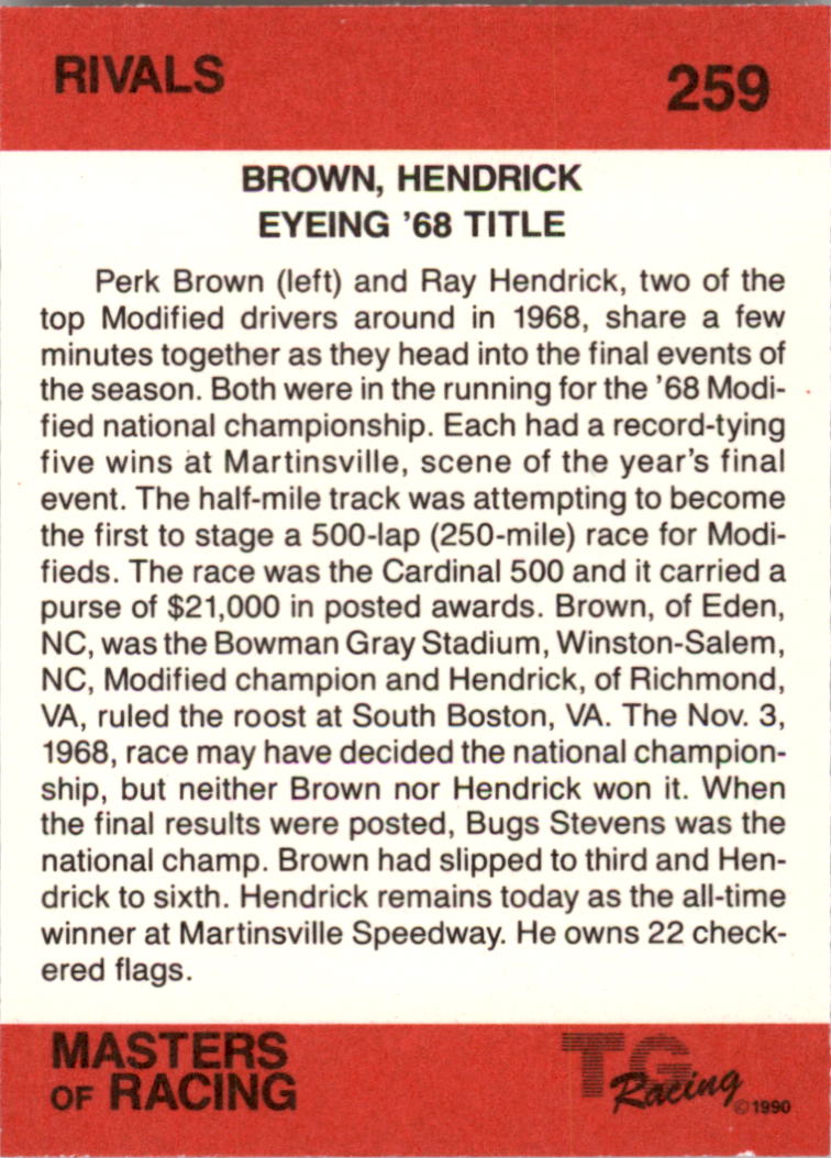 1989-90 TG Racing Masters of Racing #259 Ray Hendrick/Perk Brown/Rivals back image
