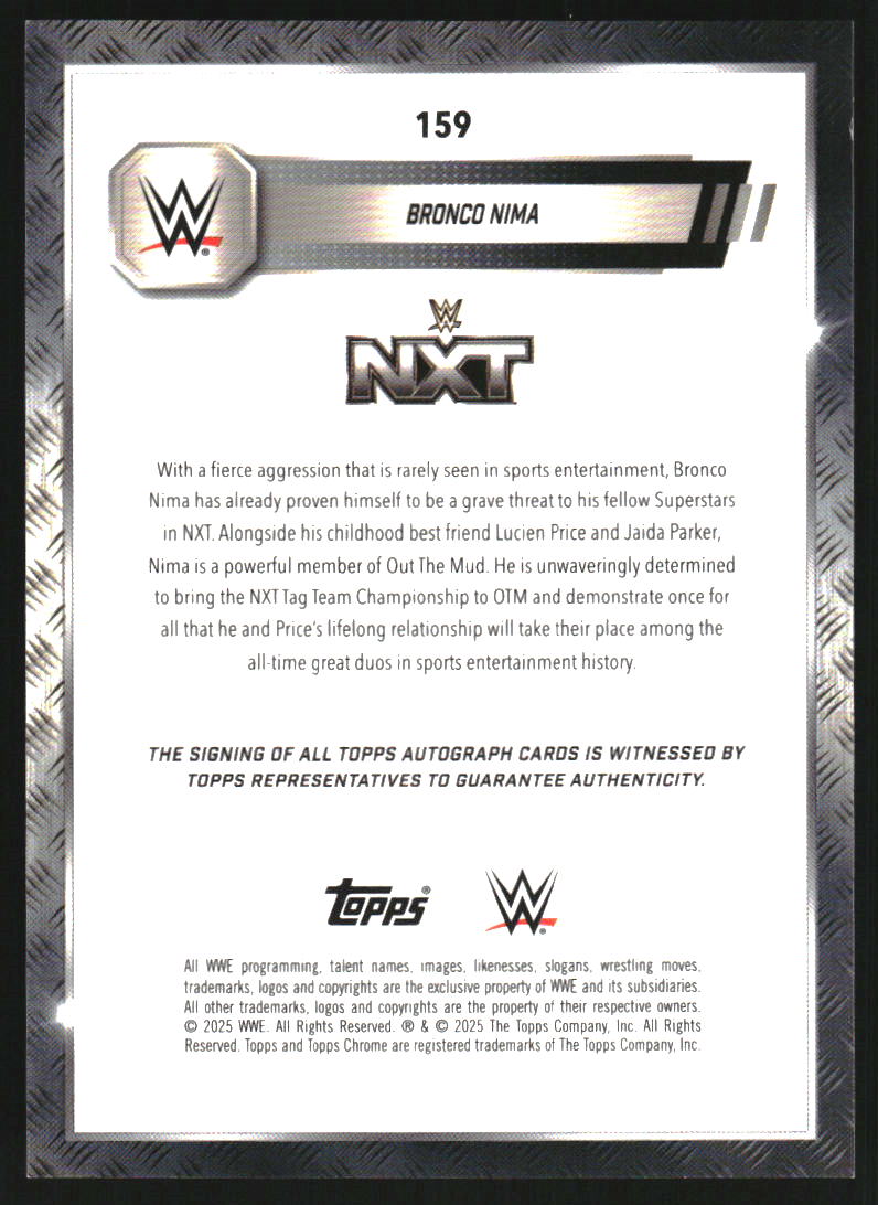 2025 Topps Chrome WWE Autographs Orange Refractors #159 Bronco Nima