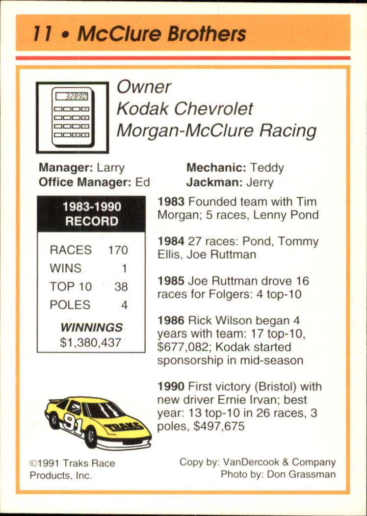 1991 Traks #11 Larry McClure/Ed McClure/Teddy McClure/Jerry McClure back image