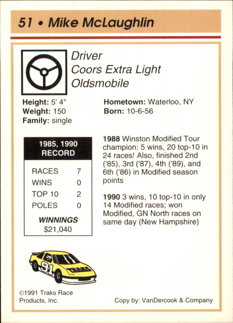 1991 Traks #51 Mike McLaughlin RC back image