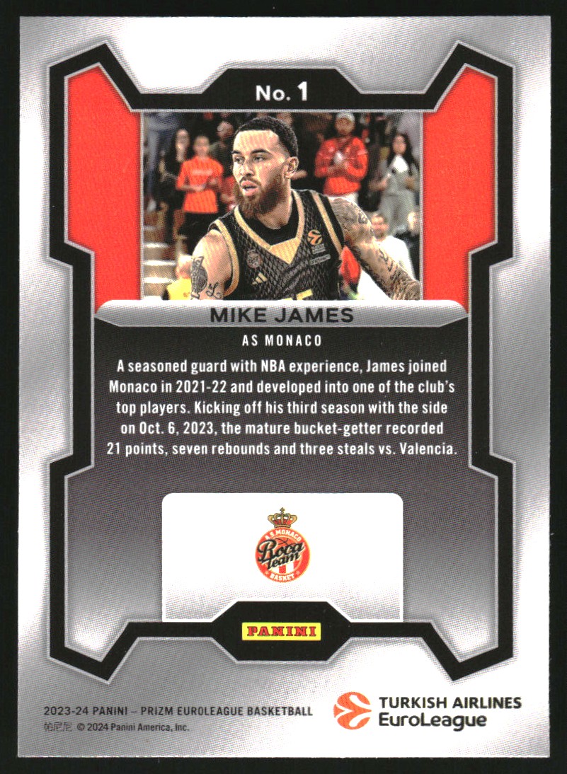 2023-24 Panini Prizm Turkish Airlines EuroLeague #1 Mike James