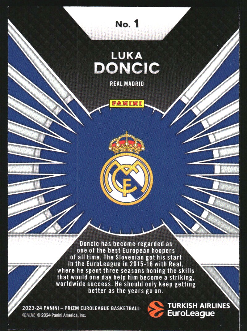 2023-24 Panini Prizm Turkish Airlines EuroLeague Dominance #1 Luka Doncic
