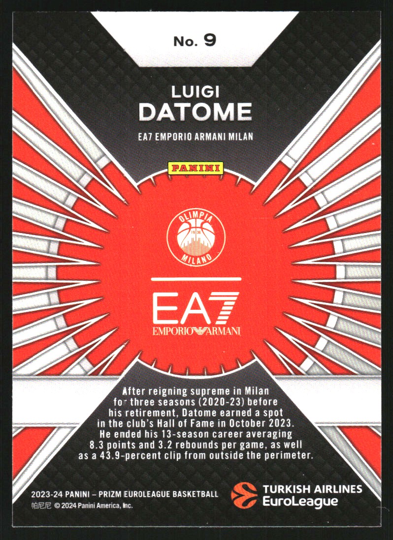2023-24 Panini Prizm Turkish Airlines EuroLeague Dominance #9 Luigi Datome