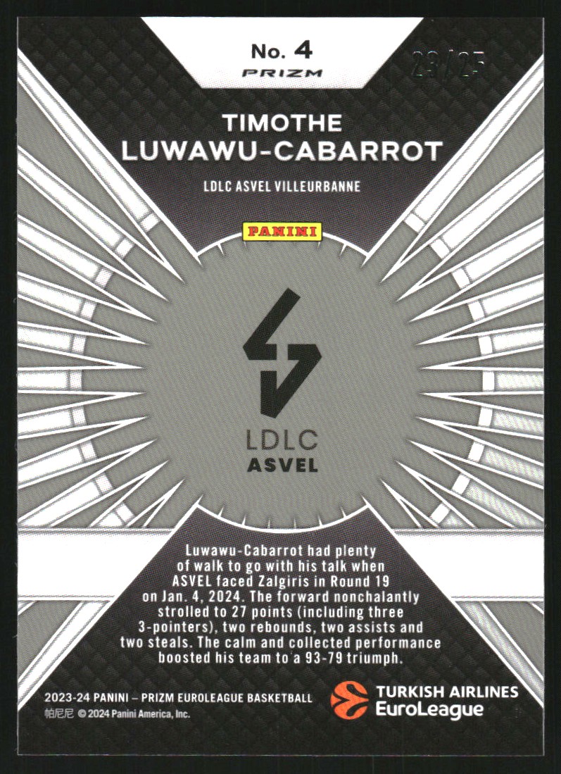 2023-24 Panini Prizm Turkish Airlines EuroLeague Dominance Prizms Mojo #4 Timothe Luwawu-Cabarrot