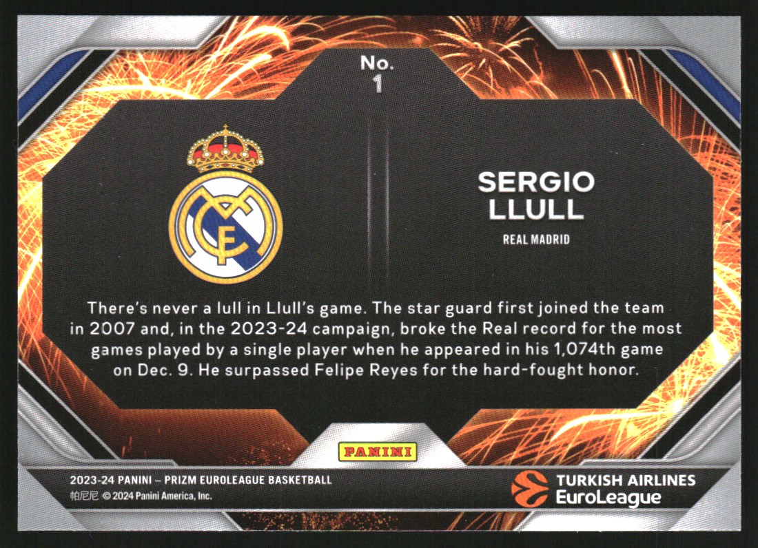 2023-24 Panini Prizm Turkish Airlines EuroLeague Fireworks #1 Sergio Llull