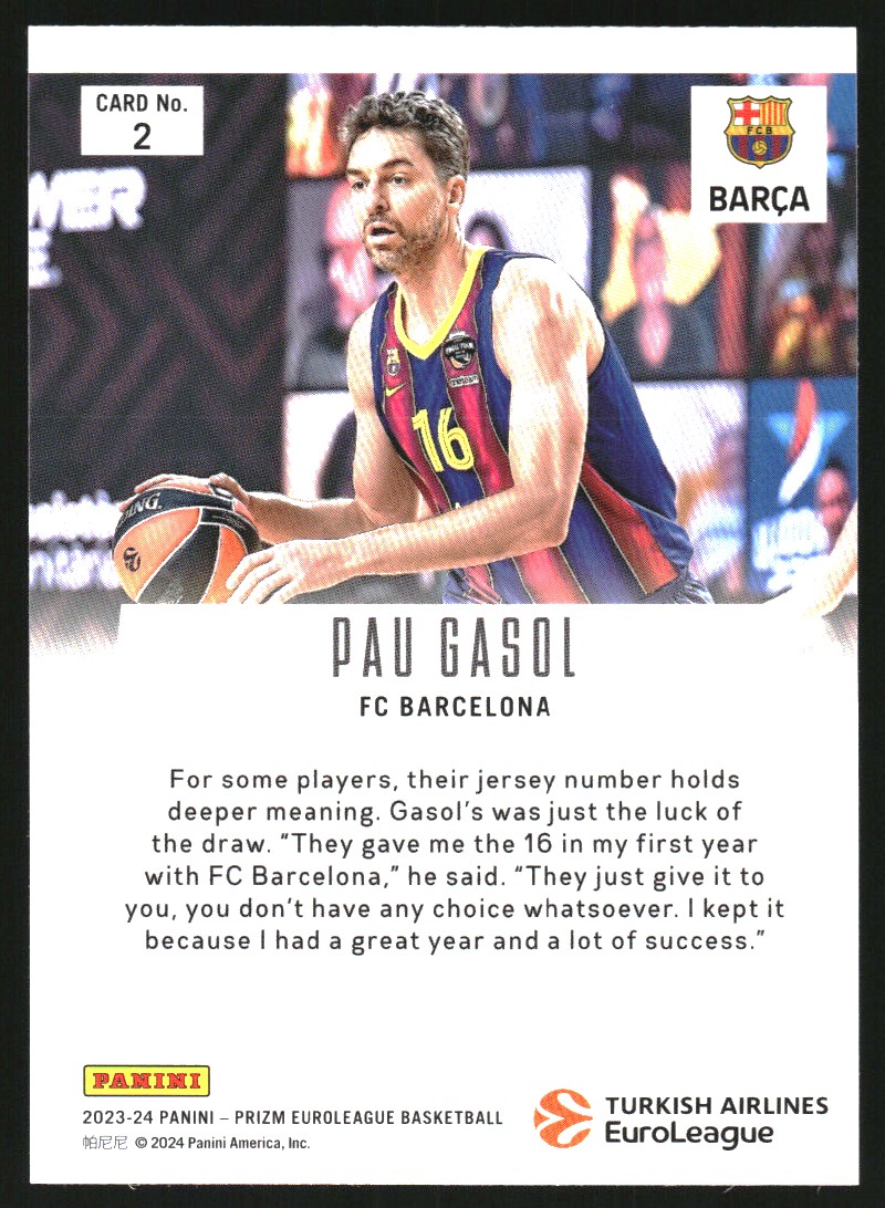 2023-24 Panini Prizm Turkish Airlines EuroLeague Prizm Retro #2 Pau Gasol