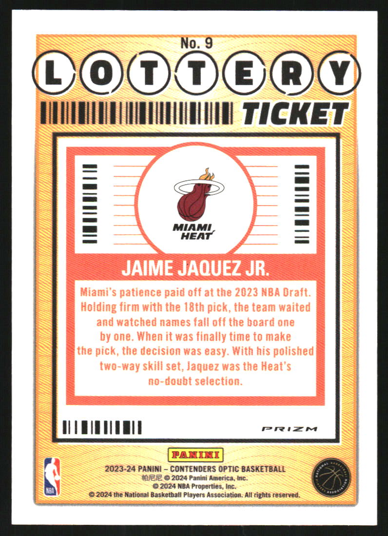 2023-24 Panini Contenders Optic Lottery Ticket #9 Jaime Jaquez Jr.
