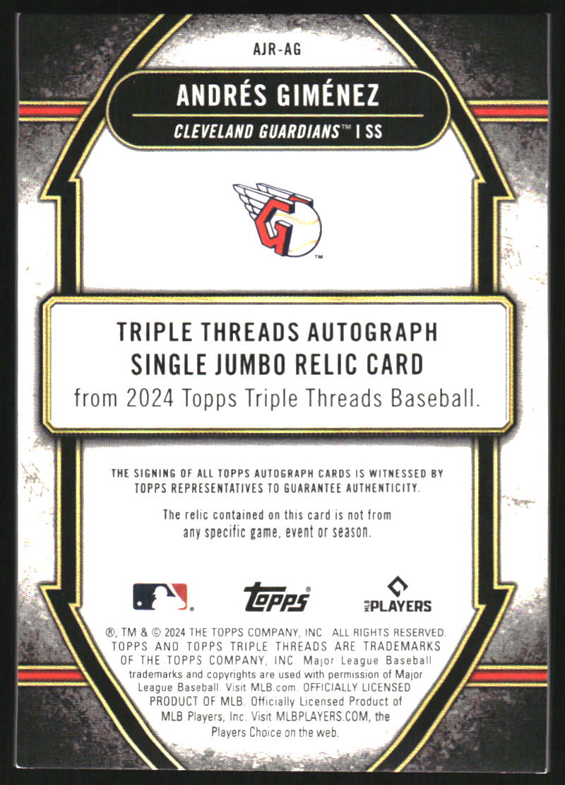 2024 Topps Triple Threads Autograph Single Jumbo Relics #AJRAG Andres Gimenez Auto /99