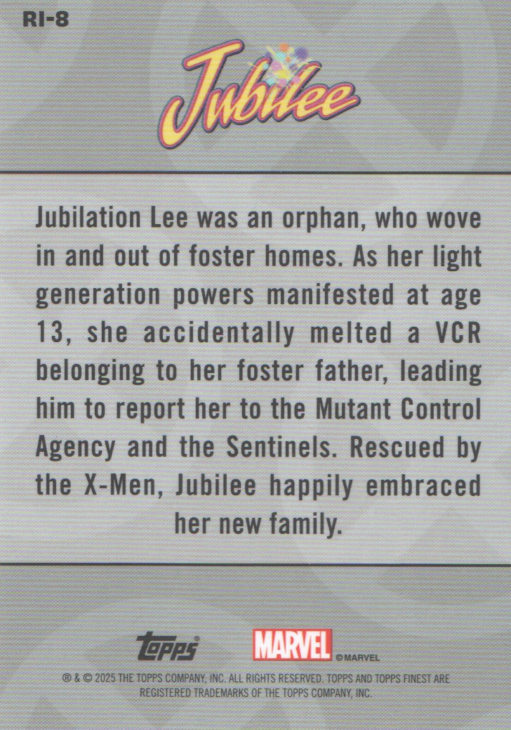 2025 Finest X-Men '97 Remember It #RI8 Jubilee back image