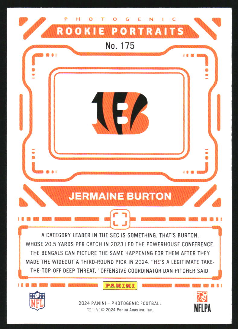 2024 Panini PhotoGenic Orange #175 Jermaine Burton