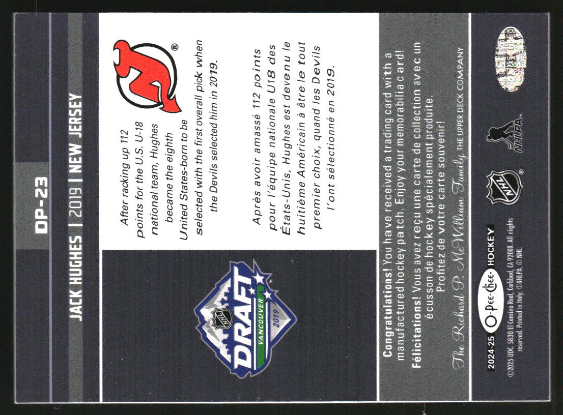 2024-25 O-Pee-Chee First Round Draft Patches #DP23 Jack Hughes