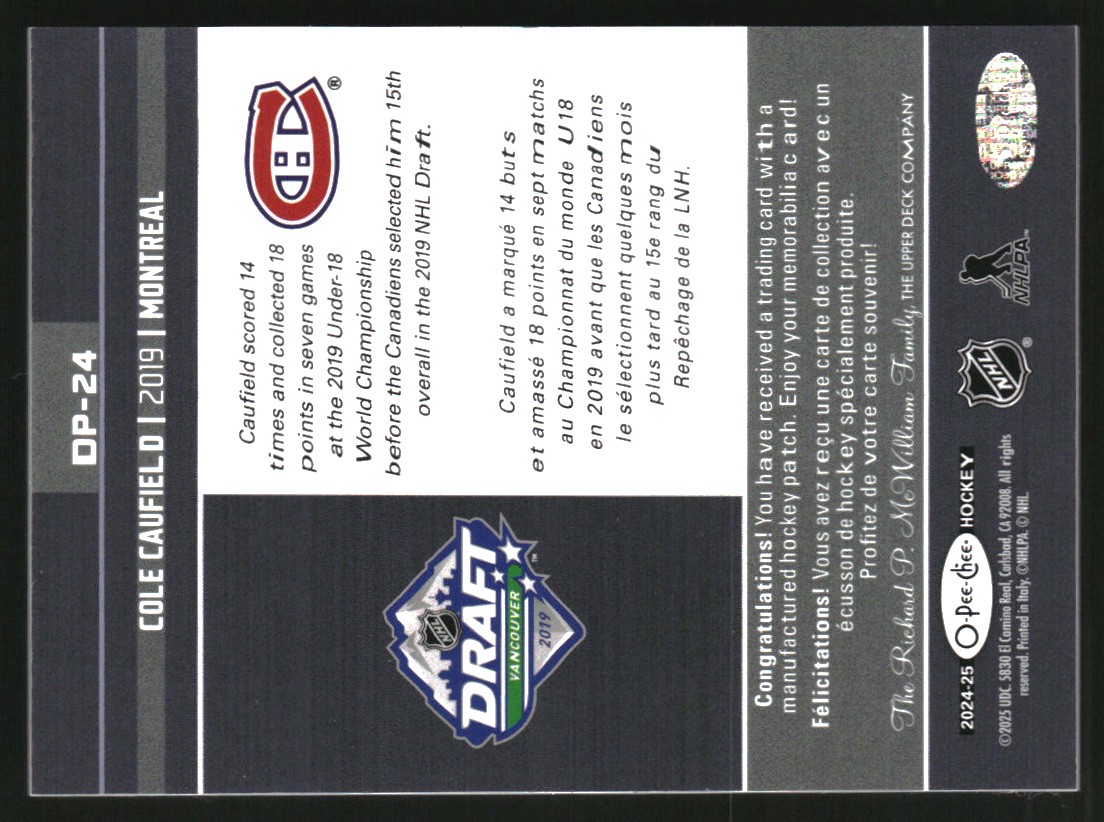 2024-25 O-Pee-Chee First Round Draft Patches #DP24 Cole Caufield