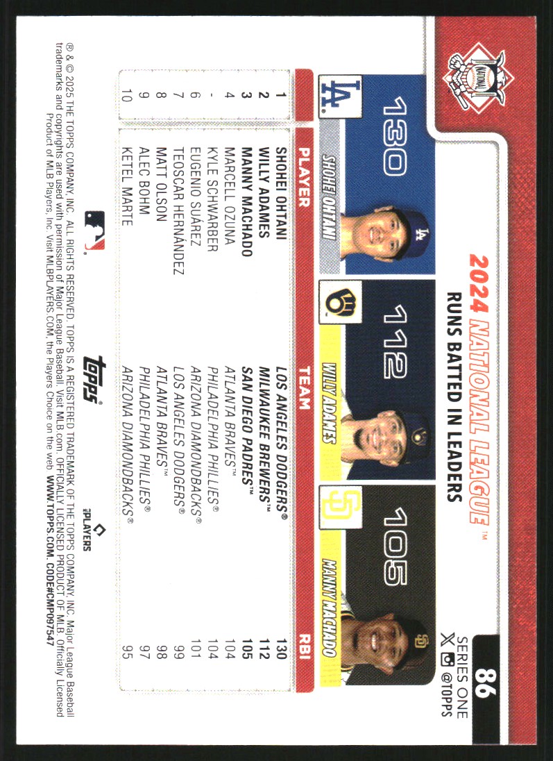 2025 Topps Diamante Foil #86 Willy Adames Shohei Ohtani Manny Machado - Picture 2 of 2