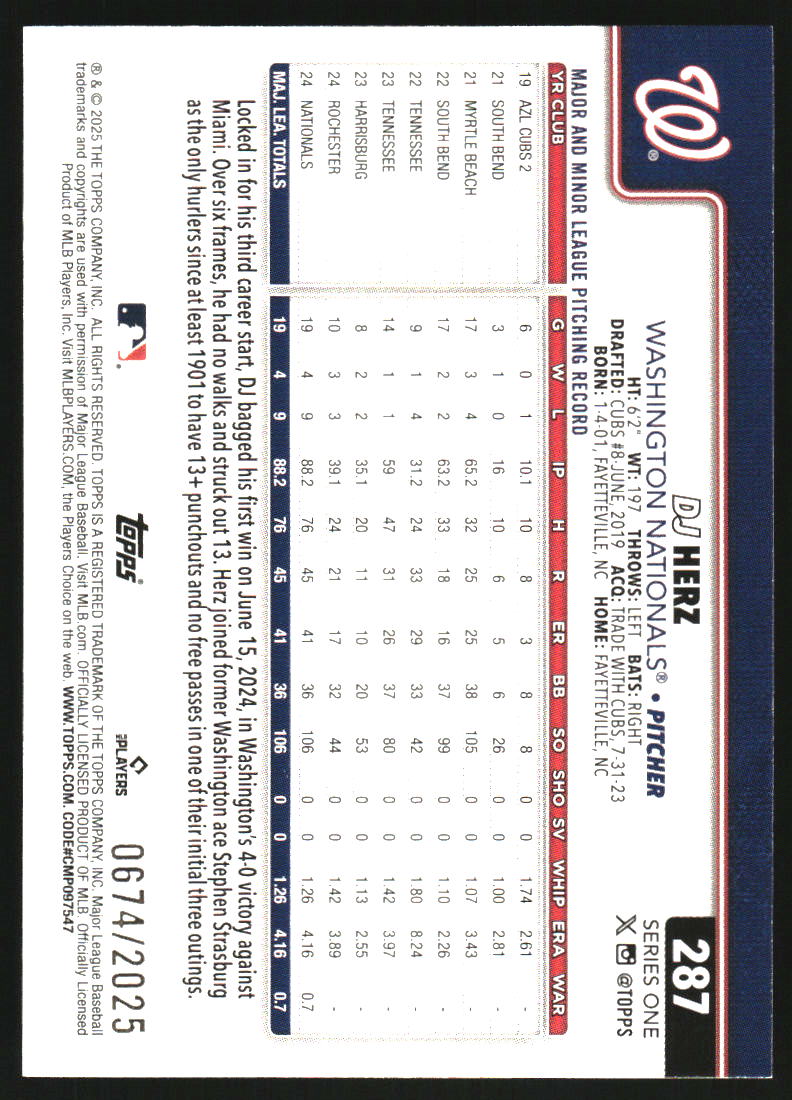 2025 Topps Gold #287 DJ Herz /2025