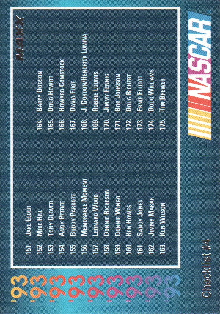 1993 Maxx Premier Series Racing Trading Cards BASE: Pick From List - Picture 164 of 166