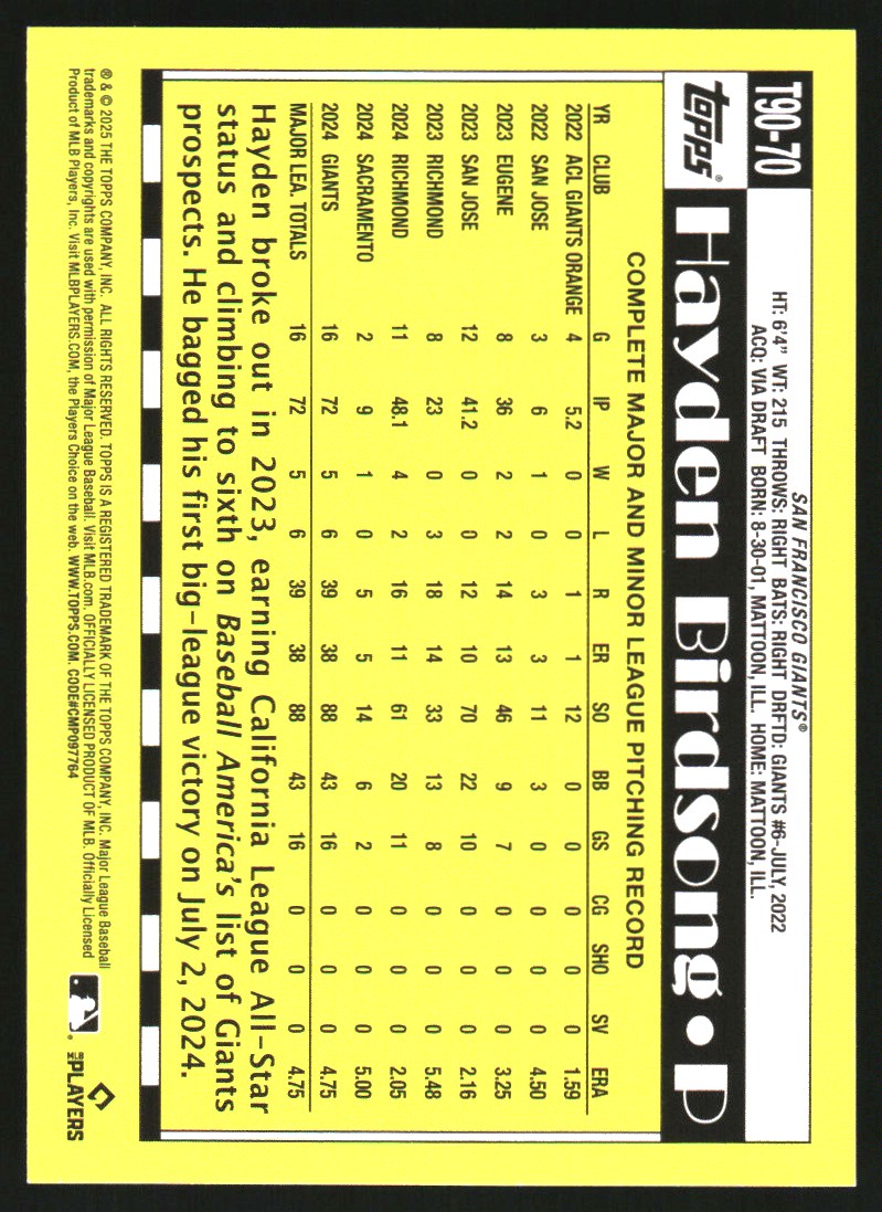 2025 Topps '90 Topps #T9070 Hayden Birdsong