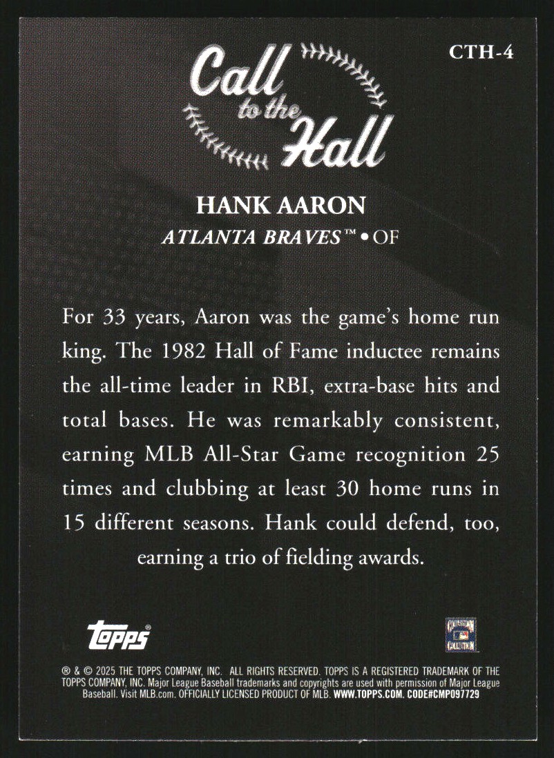 2025 Topps Call to the Hall #CTH4 Hank Aaron