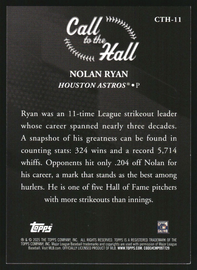 2025 Topps Call to the Hall #CTH11 Nolan Ryan