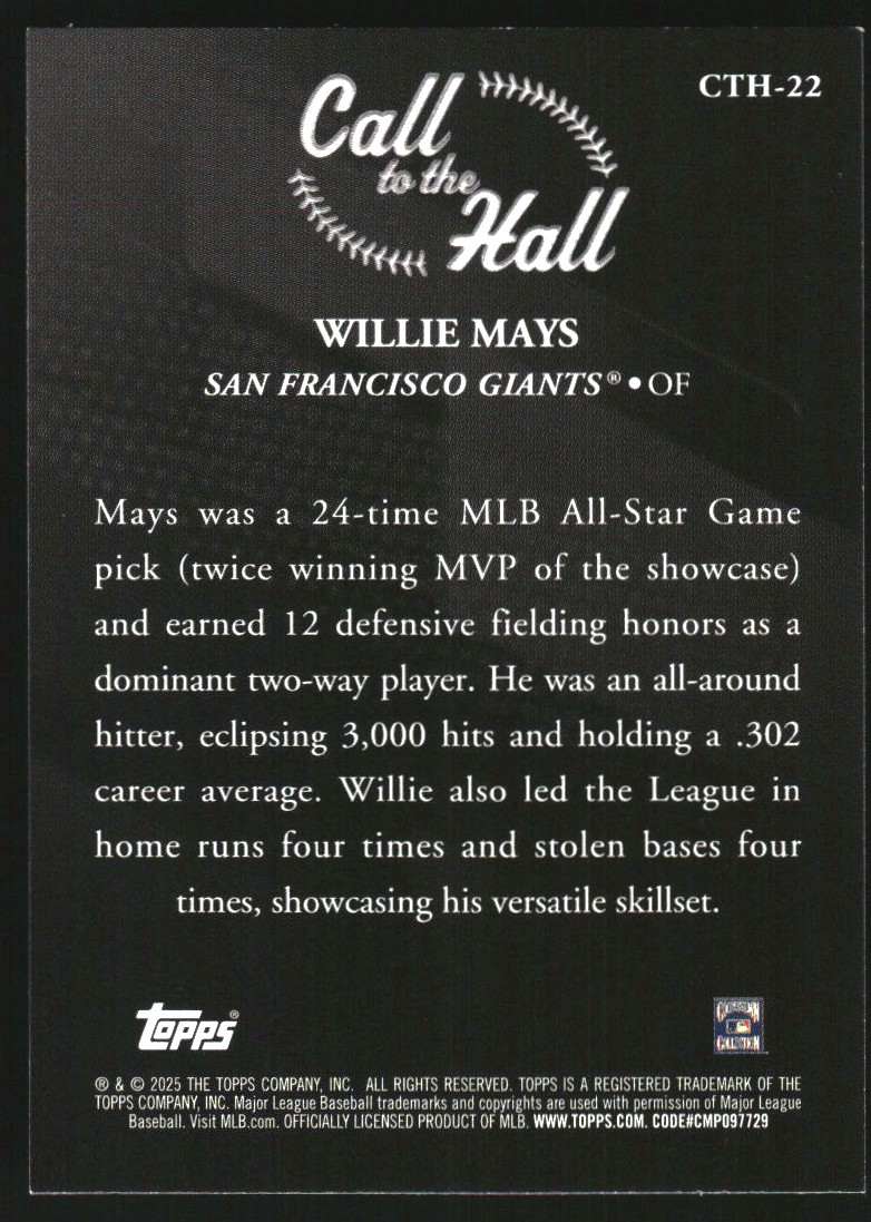 2025 Topps Call to the Hall #CTH22 Willie Mays