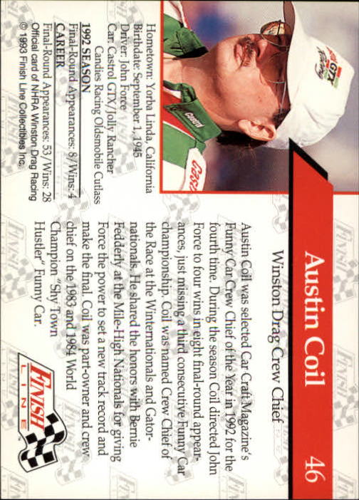 1993 Finish Line NHRA #46 Austin Coil back image