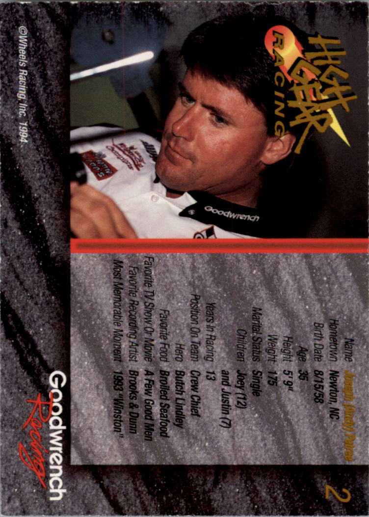 1994 Wheels High Gear Power Pak Teams Gold #2E Andy Petree back image