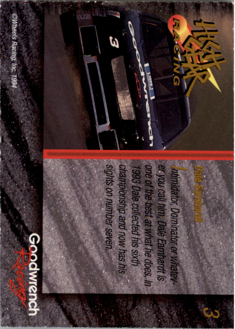 1994 Wheels High Gear Power Pak Teams Gold #3E Dale Earnhardt back image