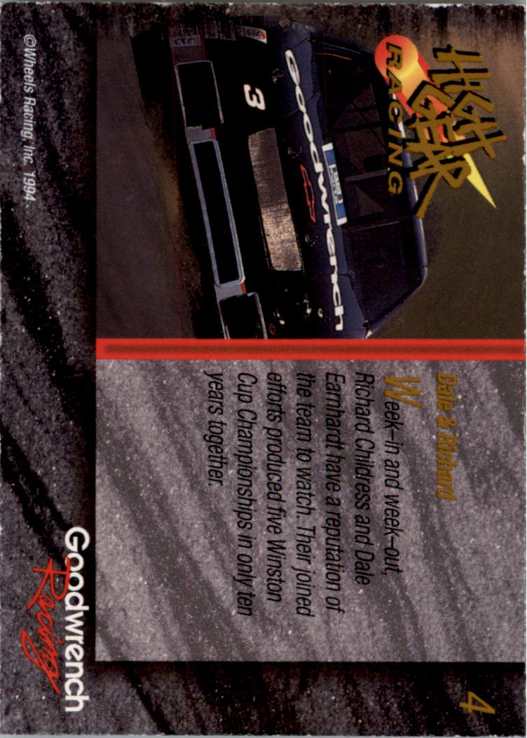 1994 Wheels High Gear Power Pak Teams Gold #4E Dale Earnhardt/Richard Childress back image