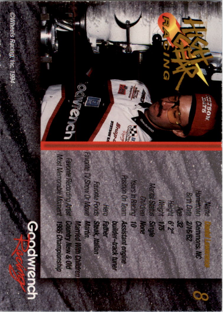 1994 Wheels High Gear Power Pak Teams Gold #8E Danny Lawrence back image