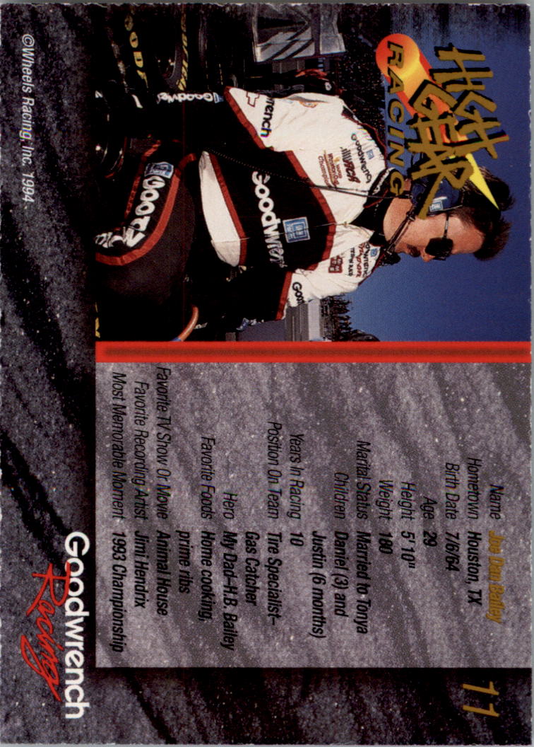 1994 Wheels High Gear Power Pak Teams Gold #11E Joe Dan Bailey back image
