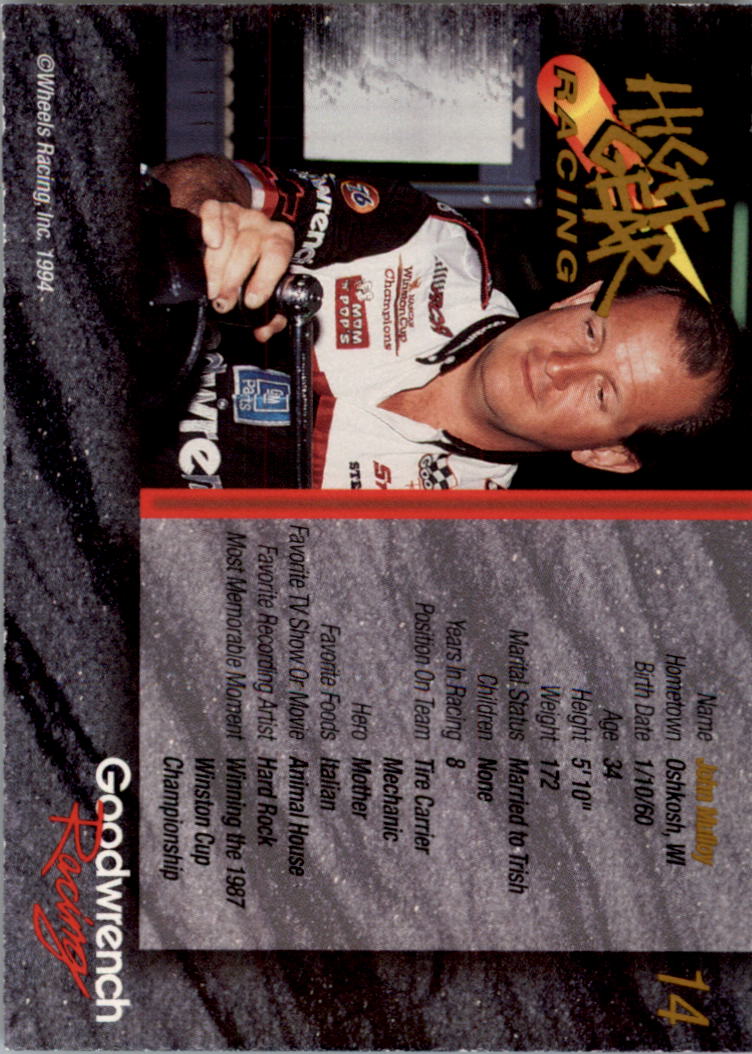 1994 Wheels High Gear Power Pak Teams Gold #14E John Mulloy back image