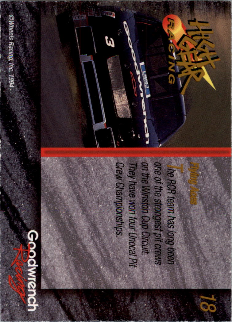 1994 Wheels High Gear Power Pak Teams Gold #18E Dale Earnhardt in Pits back image