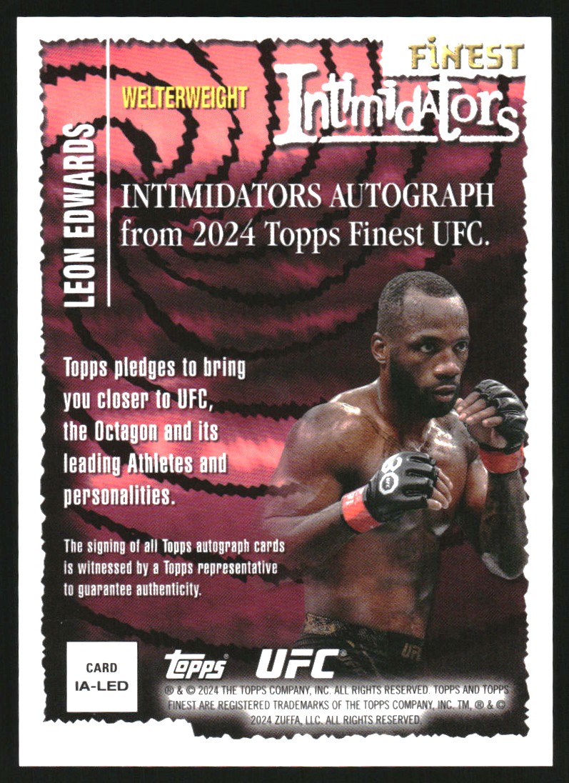 2024 Finest UFC Intimidators Autographs Red Shimmer Refractors #IALED Leon Edwards