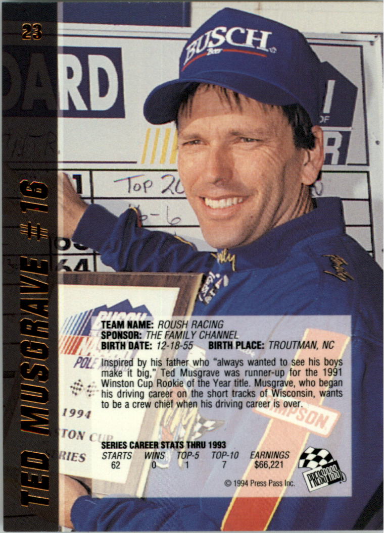 1994 VIP #23 Ted Musgrave back image