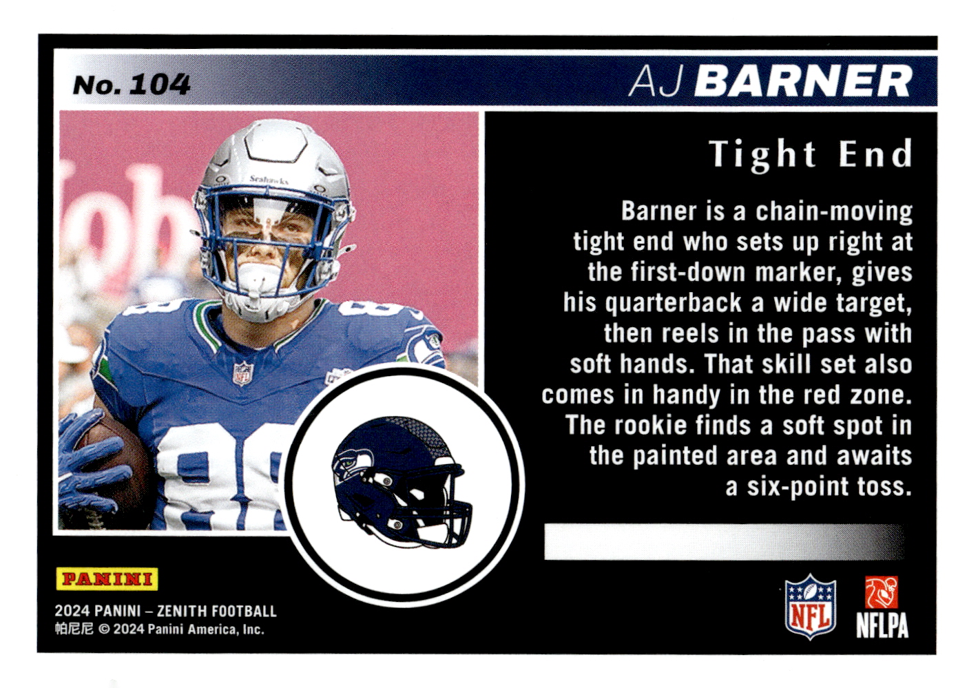 2024 Zenith Red Zone Red #104 AJ Barner back image