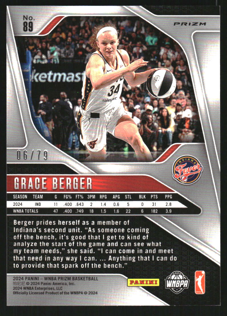 2024 Panini Prizm WNBA Prizms Pink Velocity #89 Grace Berger /79