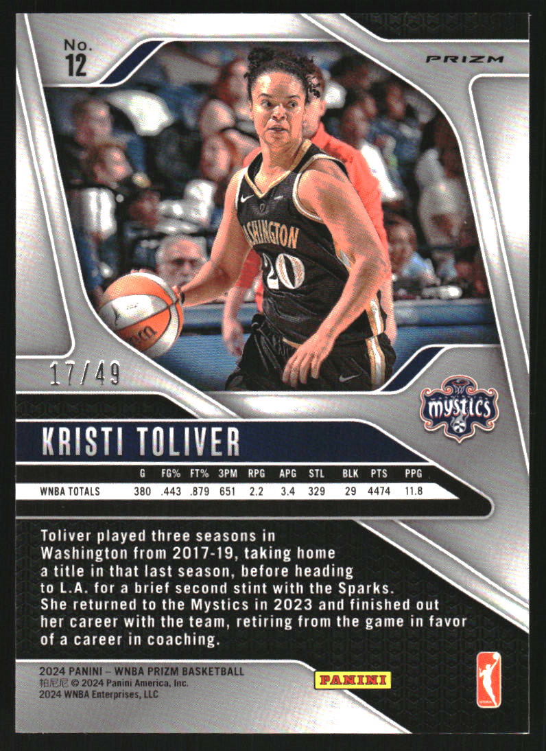 2024 Panini Prizm WNBA Prizms Teal #12 Kristi Toliver /49