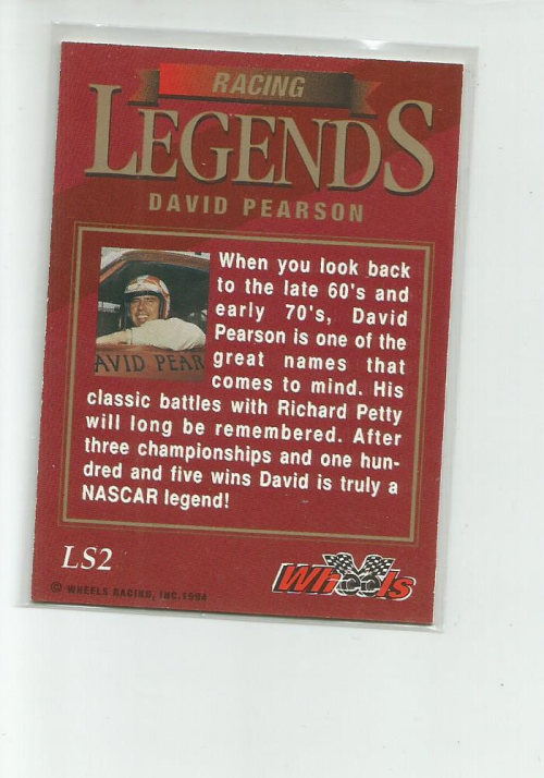 1994 Wheels High Gear Legends #LS2 David Pearson back image