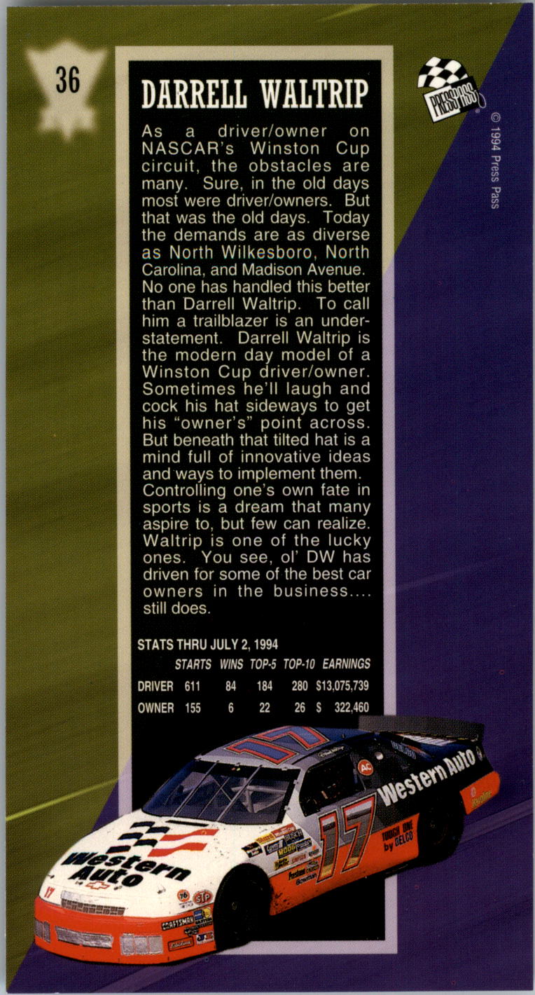 1994 Press Pass Optima XL #36 Darrell Waltrip DD back image