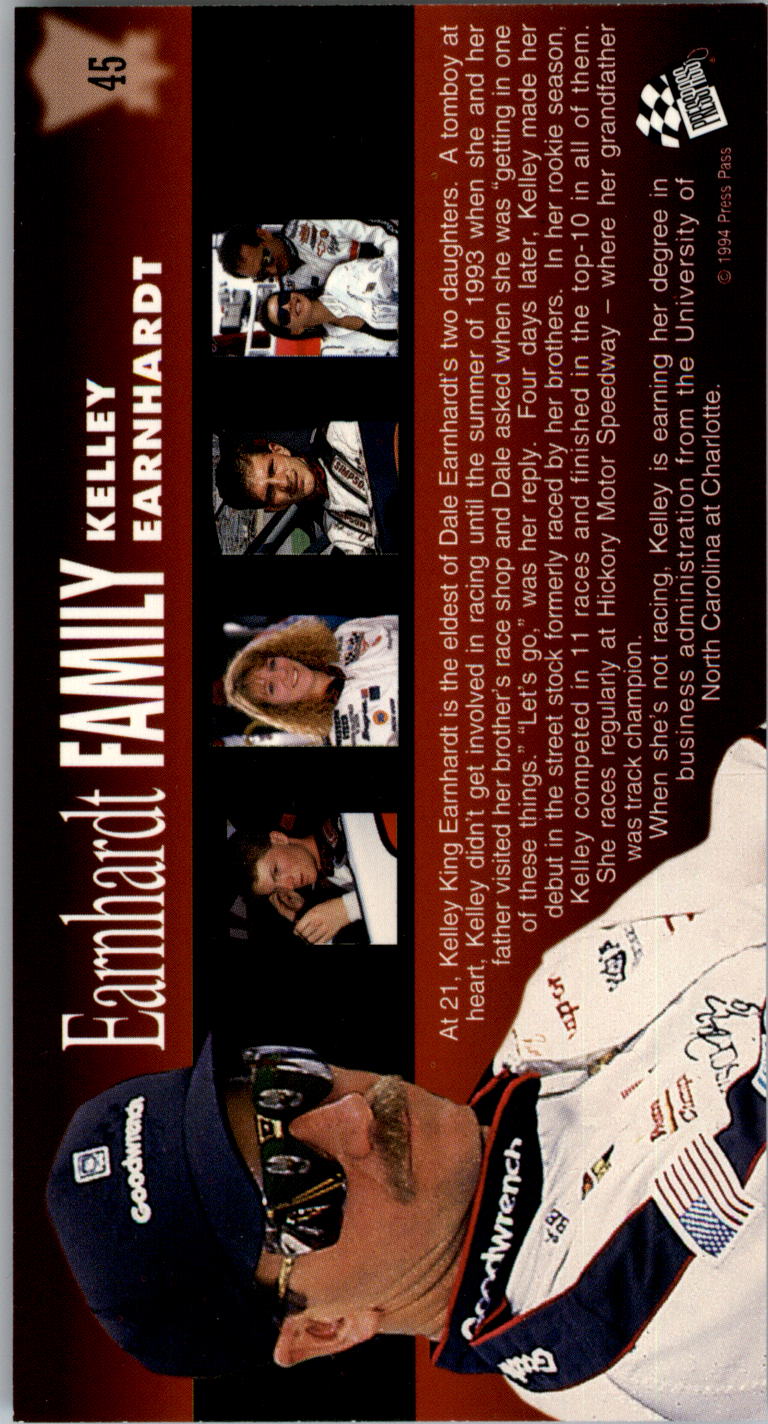 1994 Press Pass Optima XL #45 Kelley Earnhardt RC back image